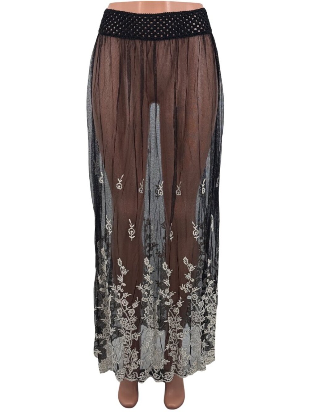 NWT Gypsy Junkies Black Sheer Embroidered Lace Maxi Skirt | Coquette Fairy Boho - Picture 3 of 15